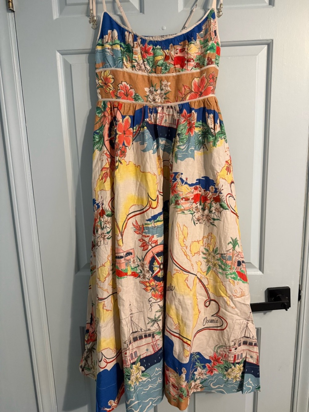 NWT Christian Lacroix linen White Lotus map print vacation sundress Dress S - Picture 7 of 14